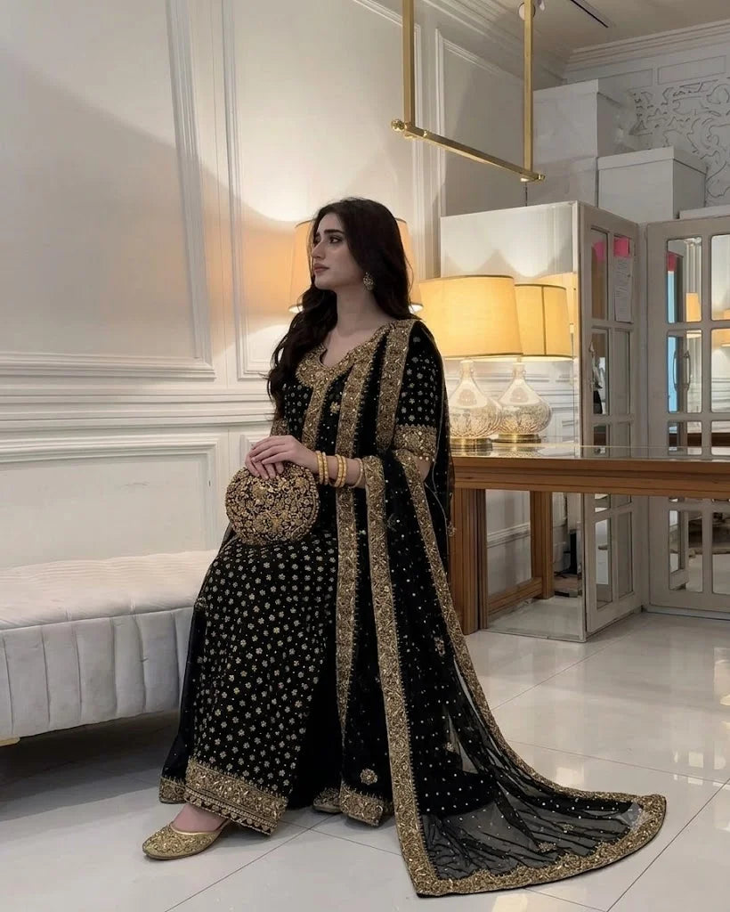 03-Piece Chiffon Suit With Embroidery - Ready To Wear