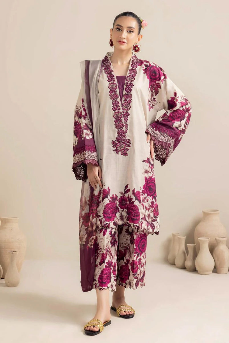 Ivory & Plum - Printed Lawn Suit With Chiffon Dupatta | Ready to Wear