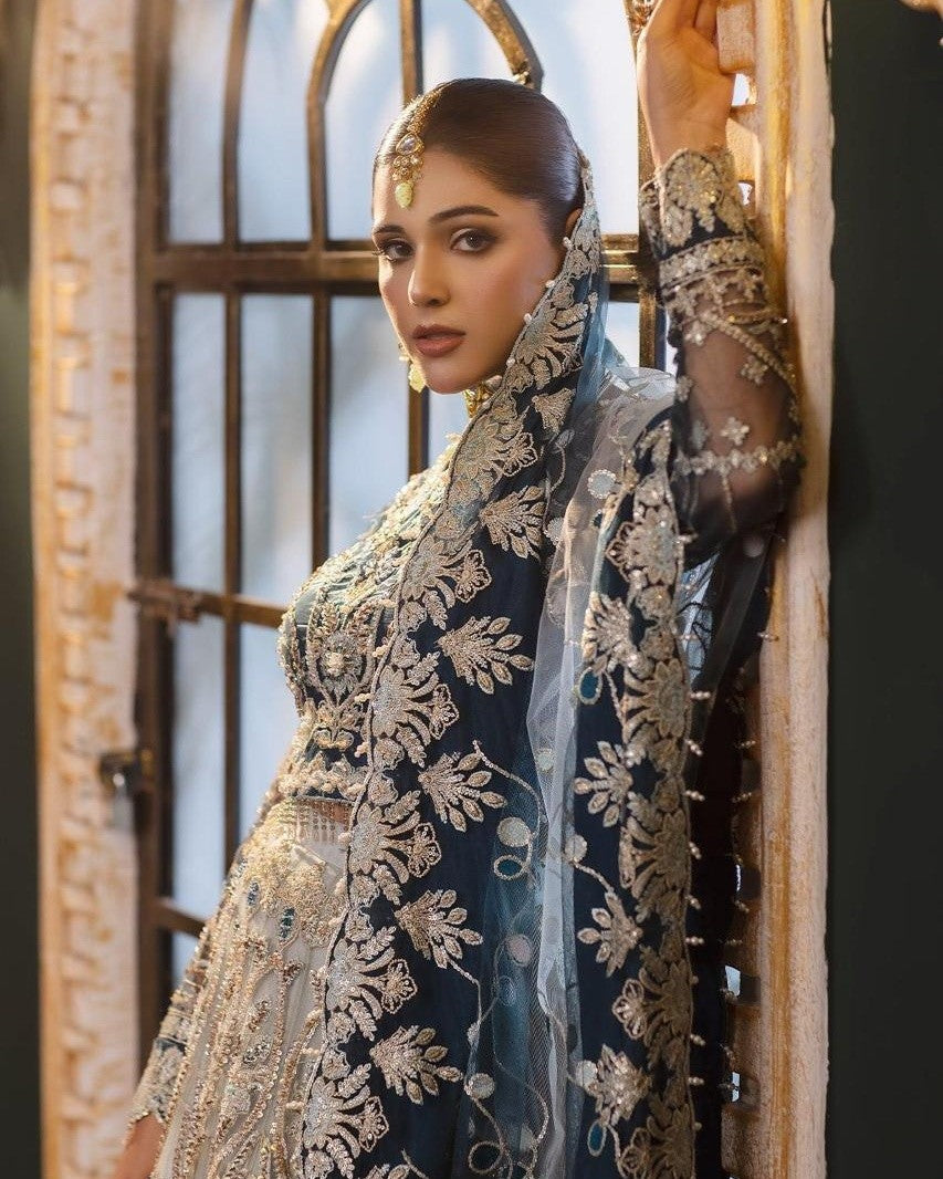 Royal Peacock Blue Ready to Wear Net Bridal Lehenga Suite