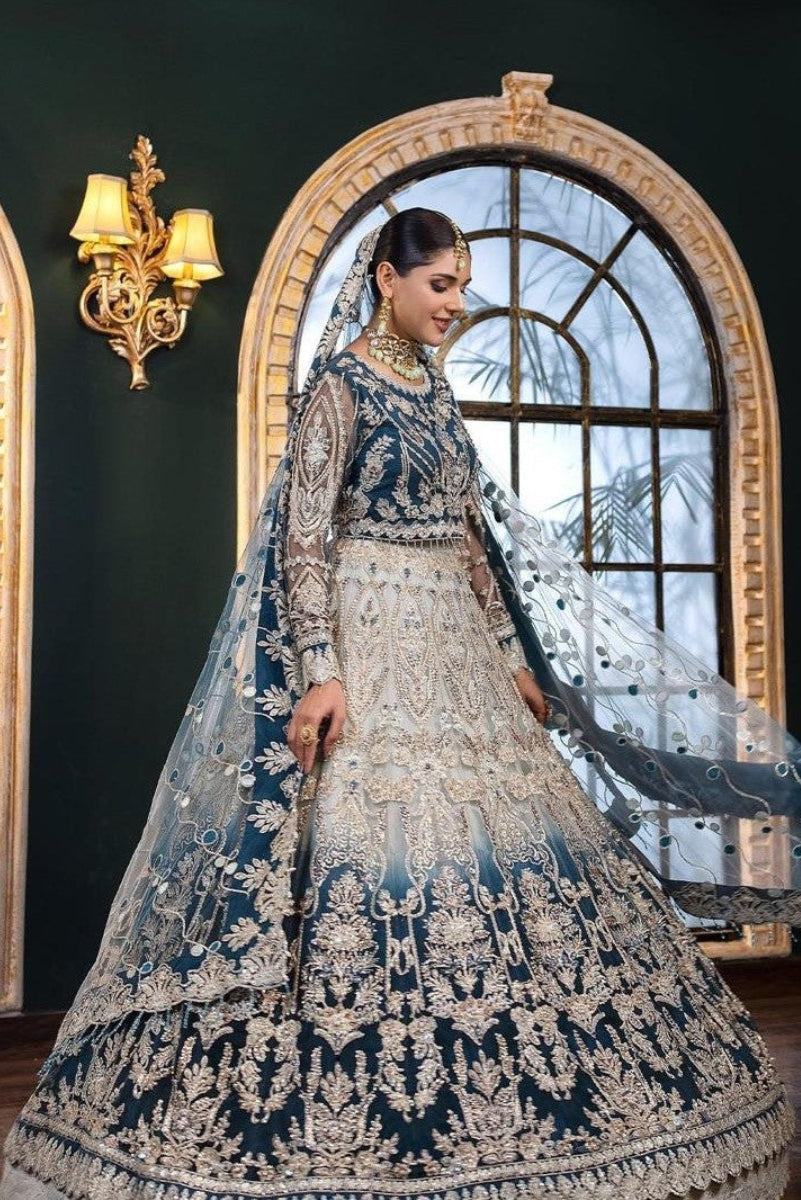 Royal Peacock Blue Ready to Wear Net Bridal Lehenga Suite