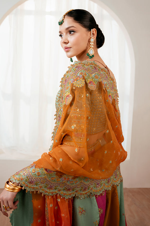Luxury Silk Bridal Lehenga 2026 | Heavy Embroidered Multicolor Mehndi 3-Piece Set | Organza Dupatta & Clutch