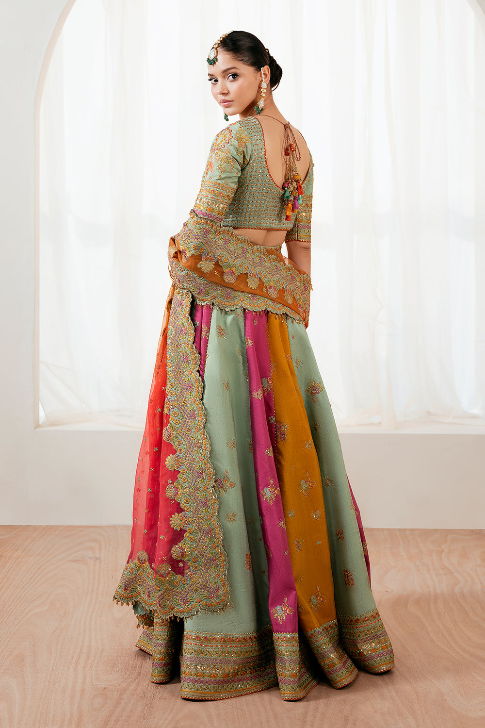 Luxury Silk Bridal Lehenga 2026 | Heavy Embroidered Multicolor Mehndi 3-Piece Set | Organza Dupatta & Clutch