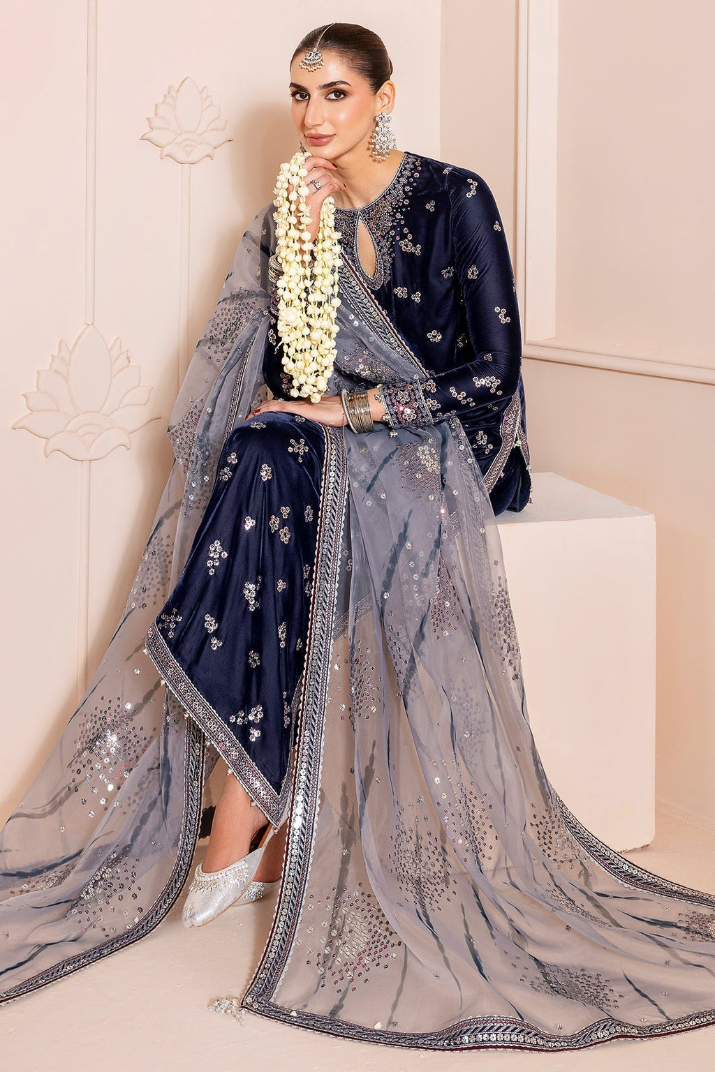 03-PIECE EMBROIDERED VELVET SUIT READY TO WEAR