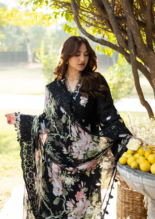 Midnight Bloom - 3 Piece Embroidered Lawn Suit | Ready To Wear