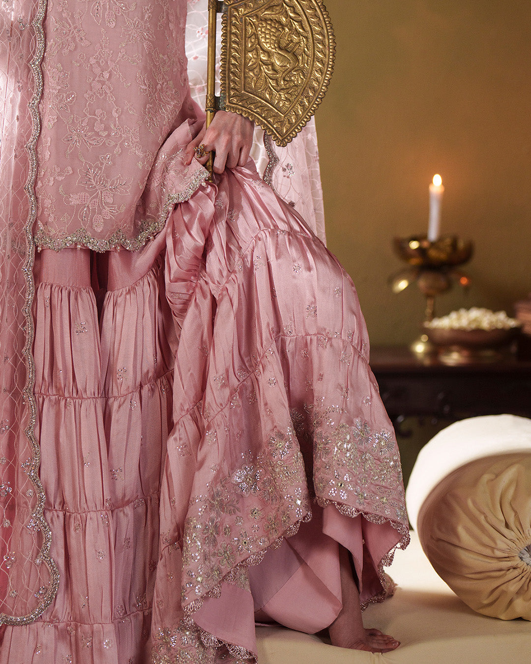 Pink Chiffon Gharara Set with Potli Pouch |Ready to Wear