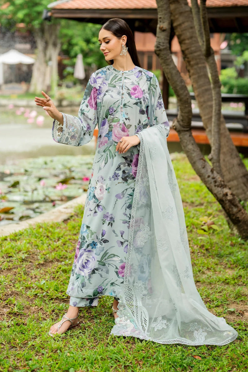 Mint Green Floral Printed Lawn Suit with Organza Dupatta | RTW