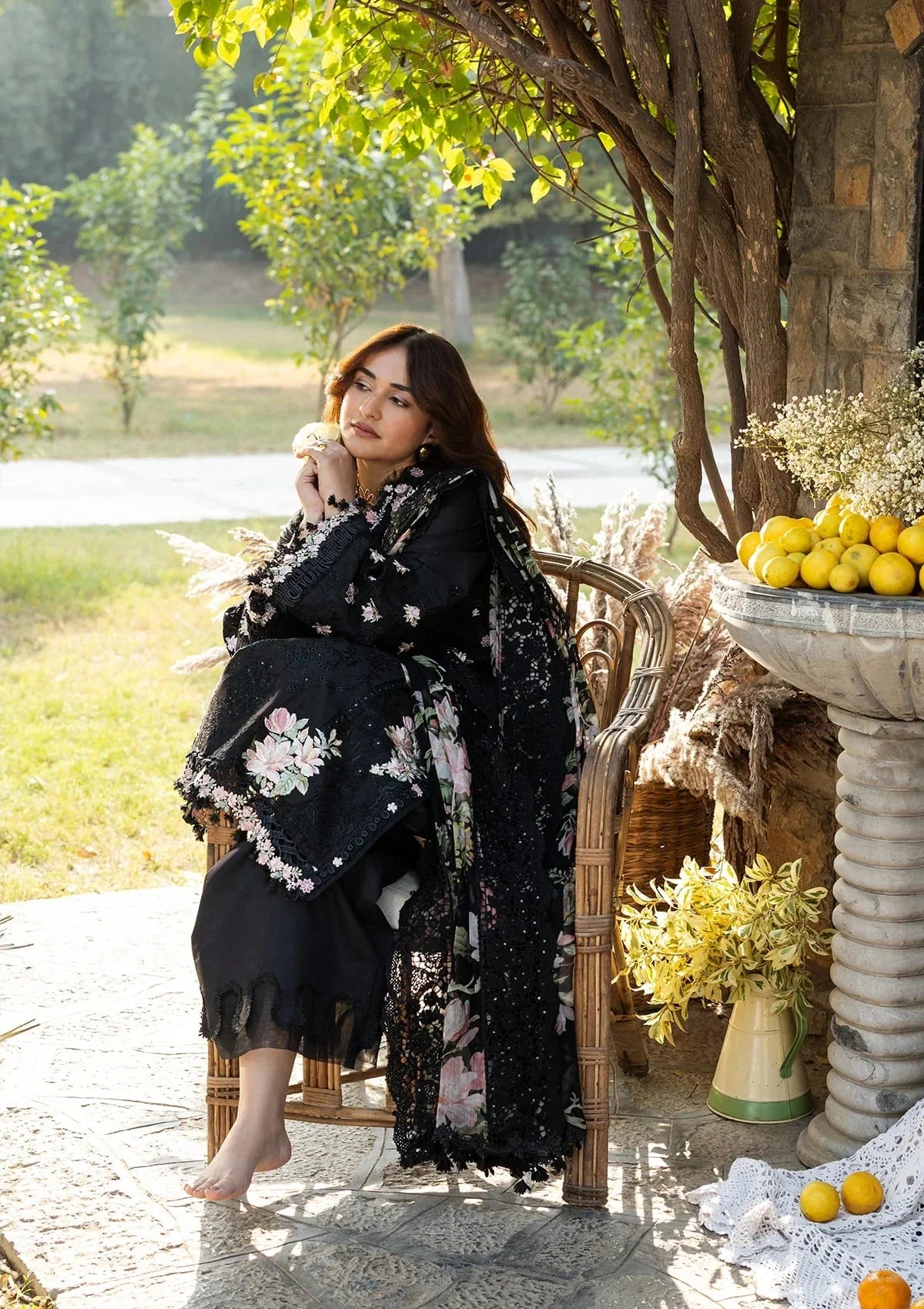 Midnight Bloom - 3 Piece Embroidered Lawn Suit | Ready To Wear