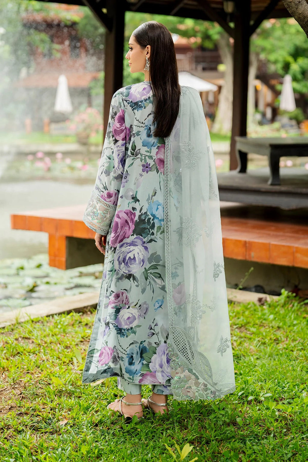 Mint Green Floral Printed Lawn Suit with Organza Dupatta | RTW