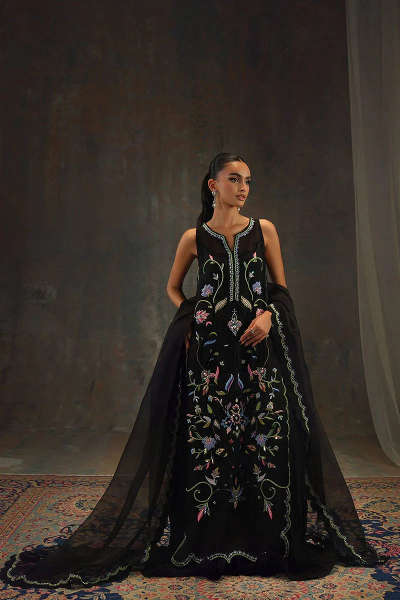 Black Indian Raw Silk Embroidered Suitf | Ready to Wear