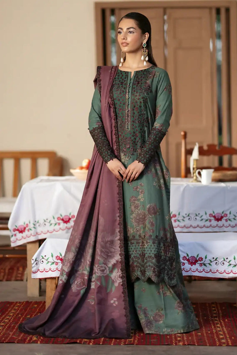 Design IPK-08 Sage Green and Plum Embroidered Lawn Suit | RTW