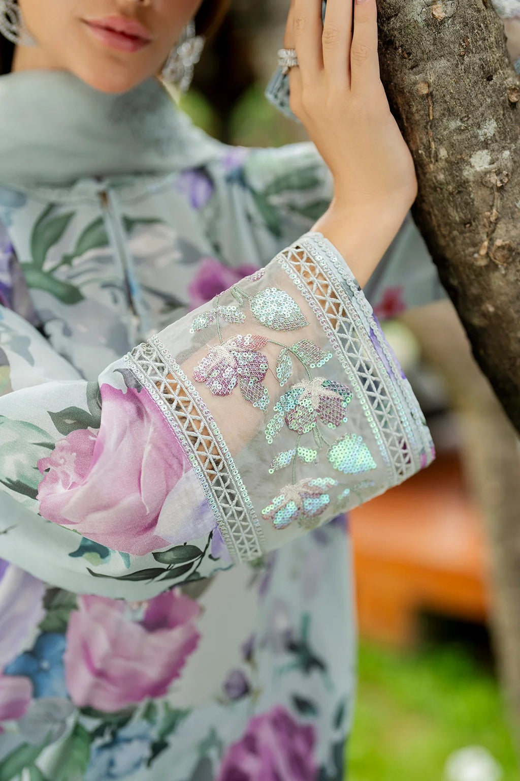 Mint Green Floral Printed Lawn Suit with Organza Dupatta | RTW
