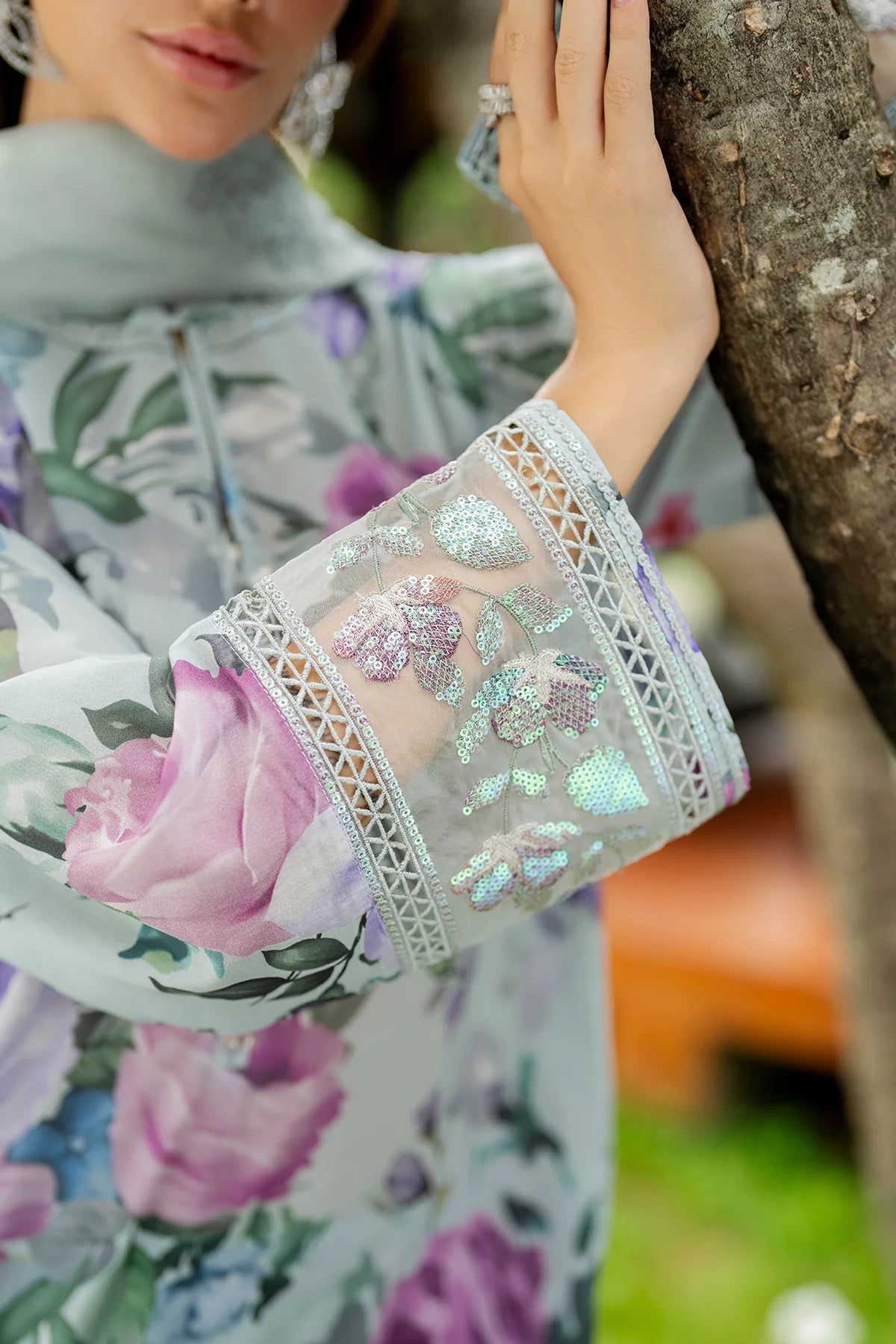 Mint Green Floral Printed Lawn Suit with Organza Dupatta | RTW