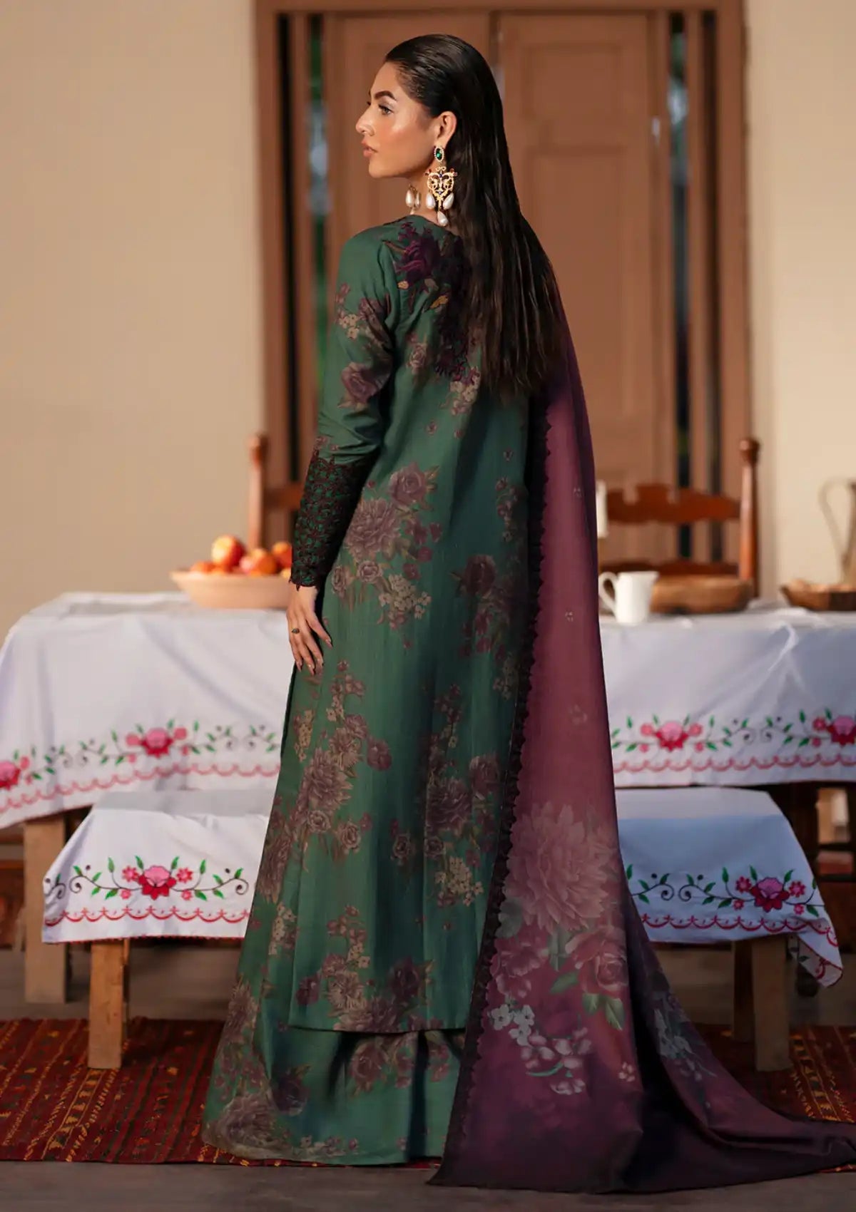 Design IPK-08 Sage Green and Plum Embroidered Lawn Suit | RTW