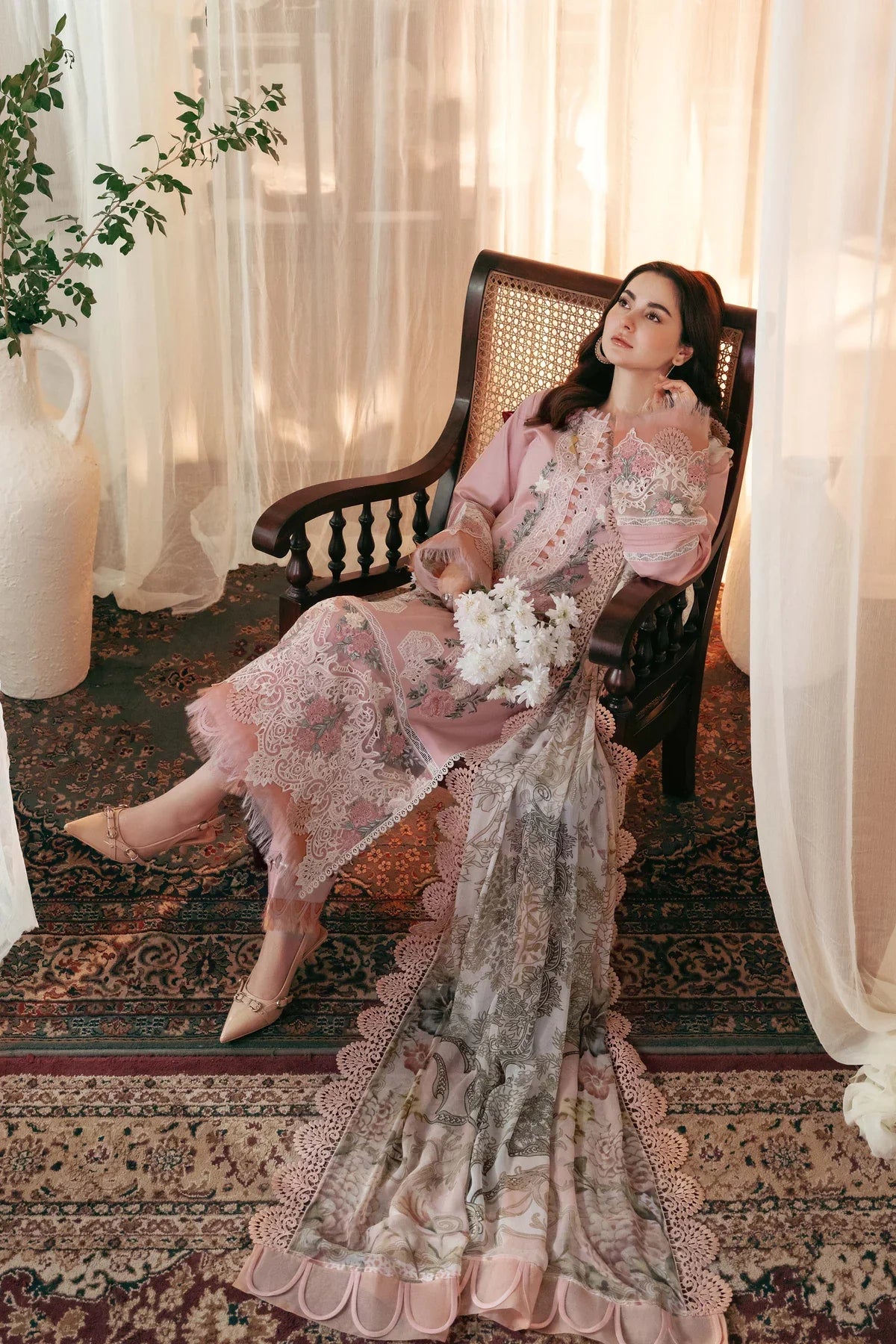 Pastel Pink Floral - 3 Piece Embroidered Suit | Ready To Wear