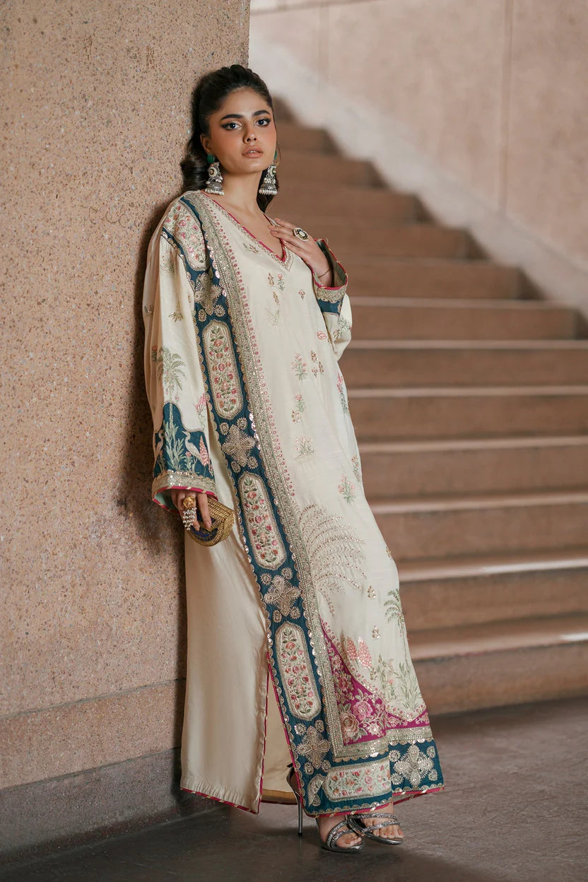 Botanical Embroidered Silk Kaftan | Ready To Wear