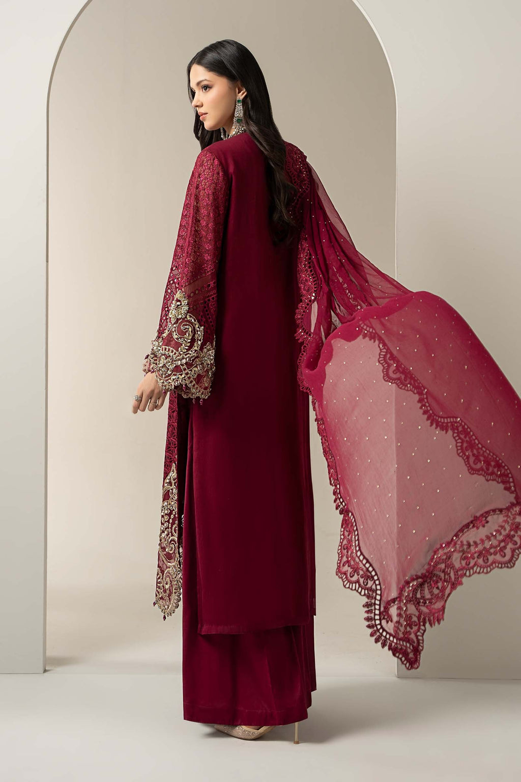 Magenta Embroidered Chiffon Luxury Suit |Ready to Wear