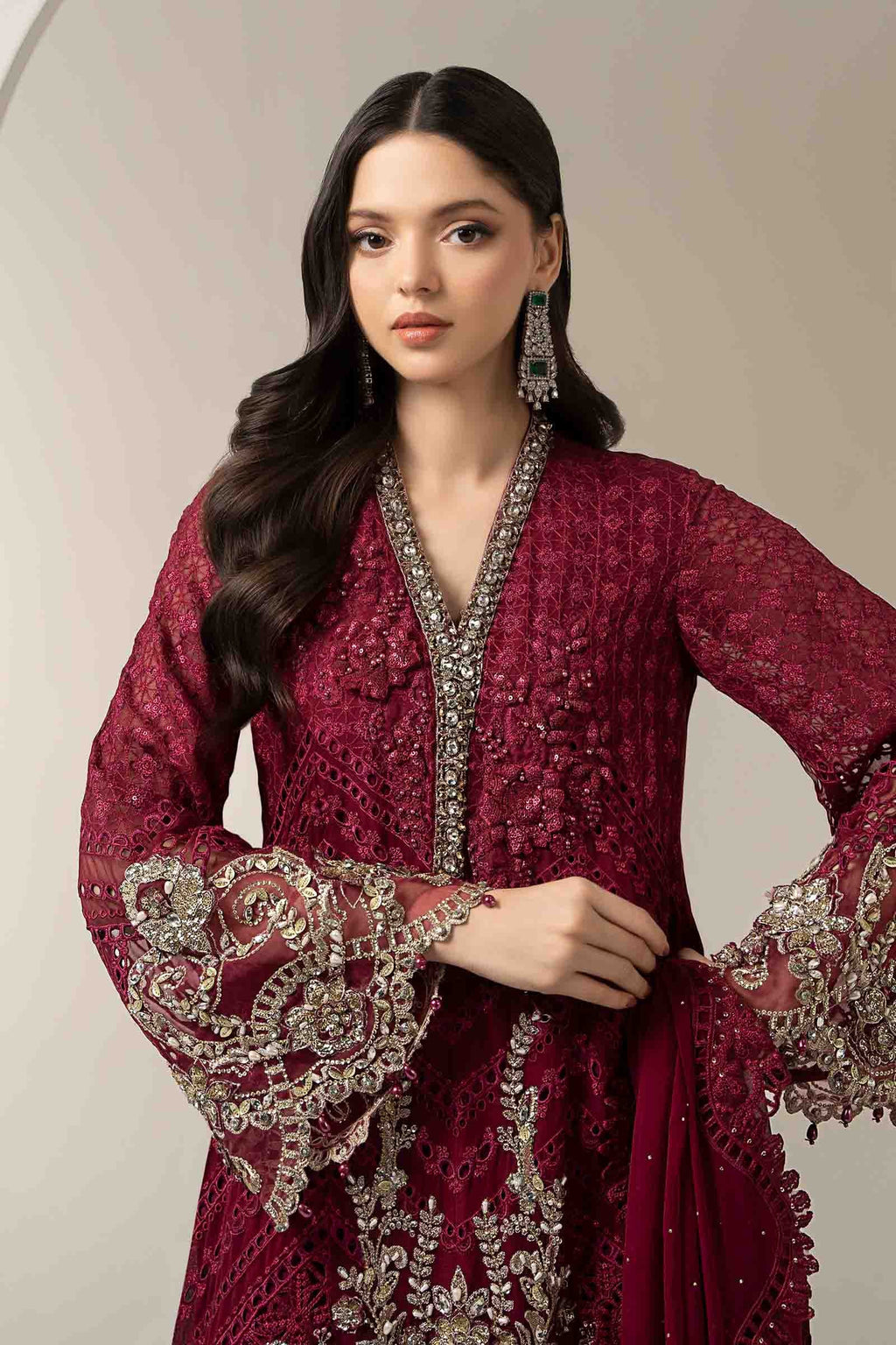 Magenta Embroidered Chiffon Luxury Suit |Ready to Wear