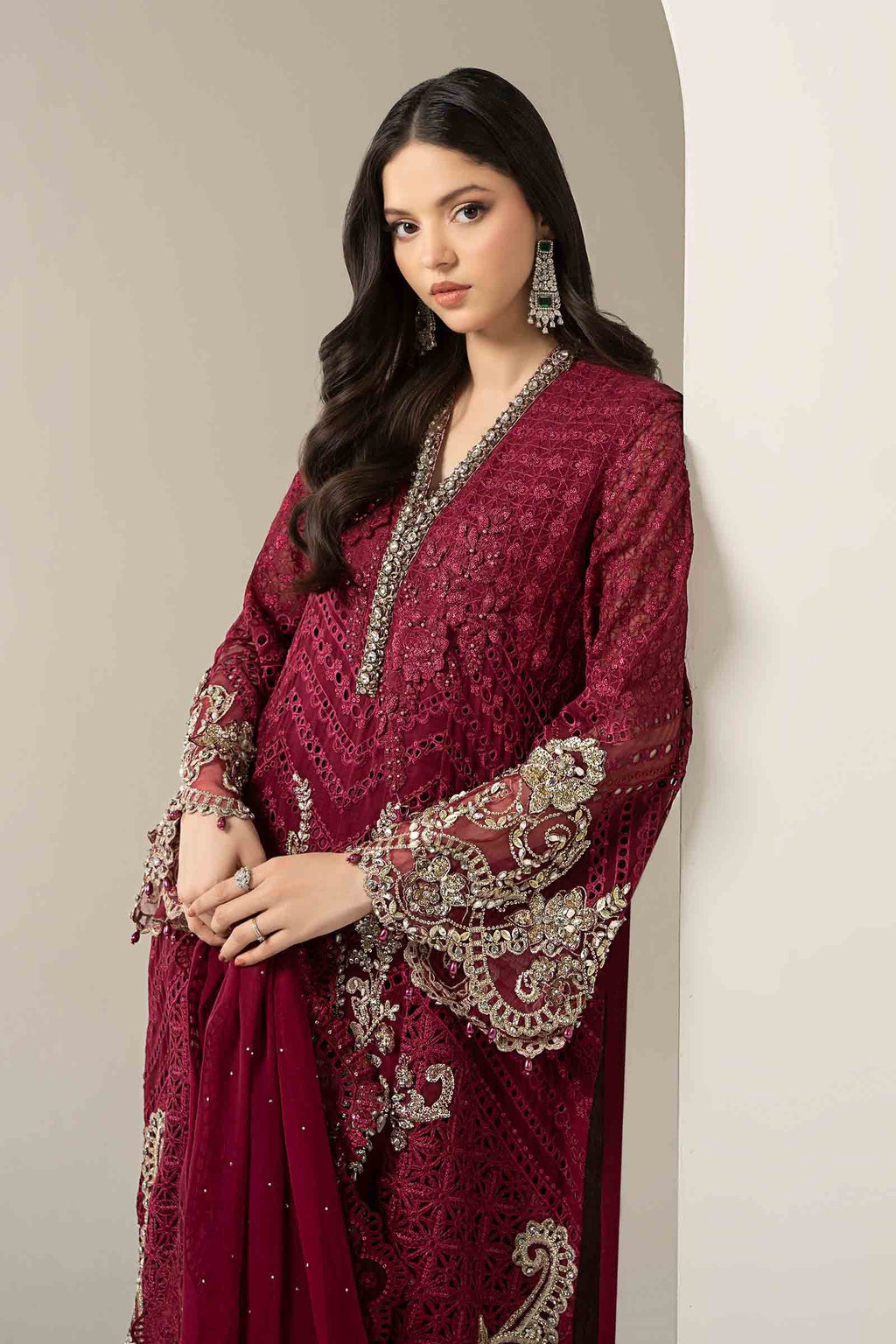 Magenta Embroidered Chiffon Luxury Suit |Ready to Wear
