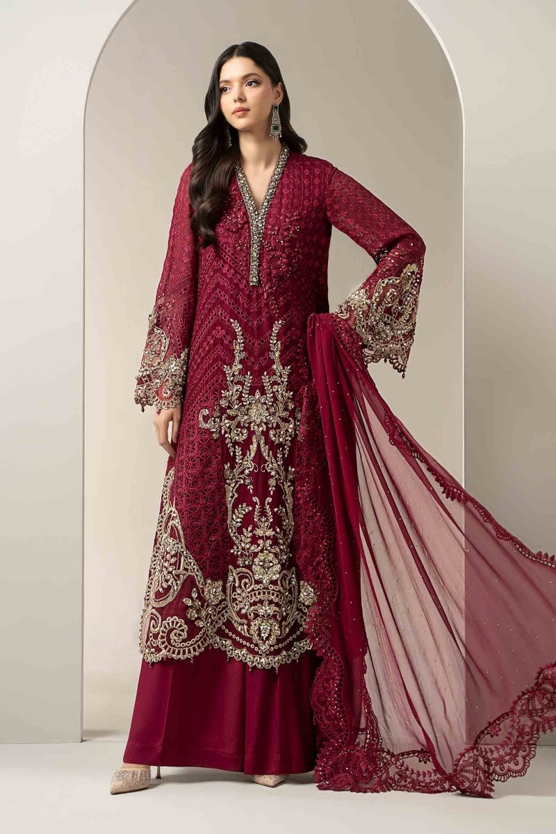 Magenta Embroidered Chiffon Luxury Suit |Ready to Wear