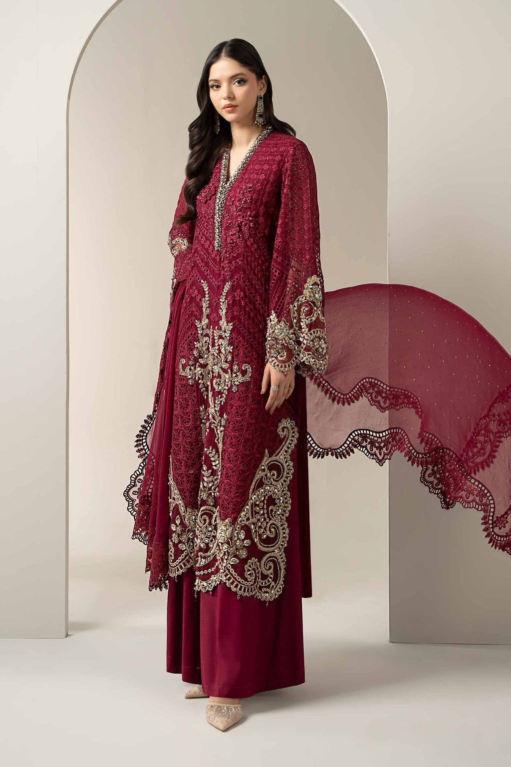 Magenta Embroidered Chiffon Luxury Suit |Ready to Wear