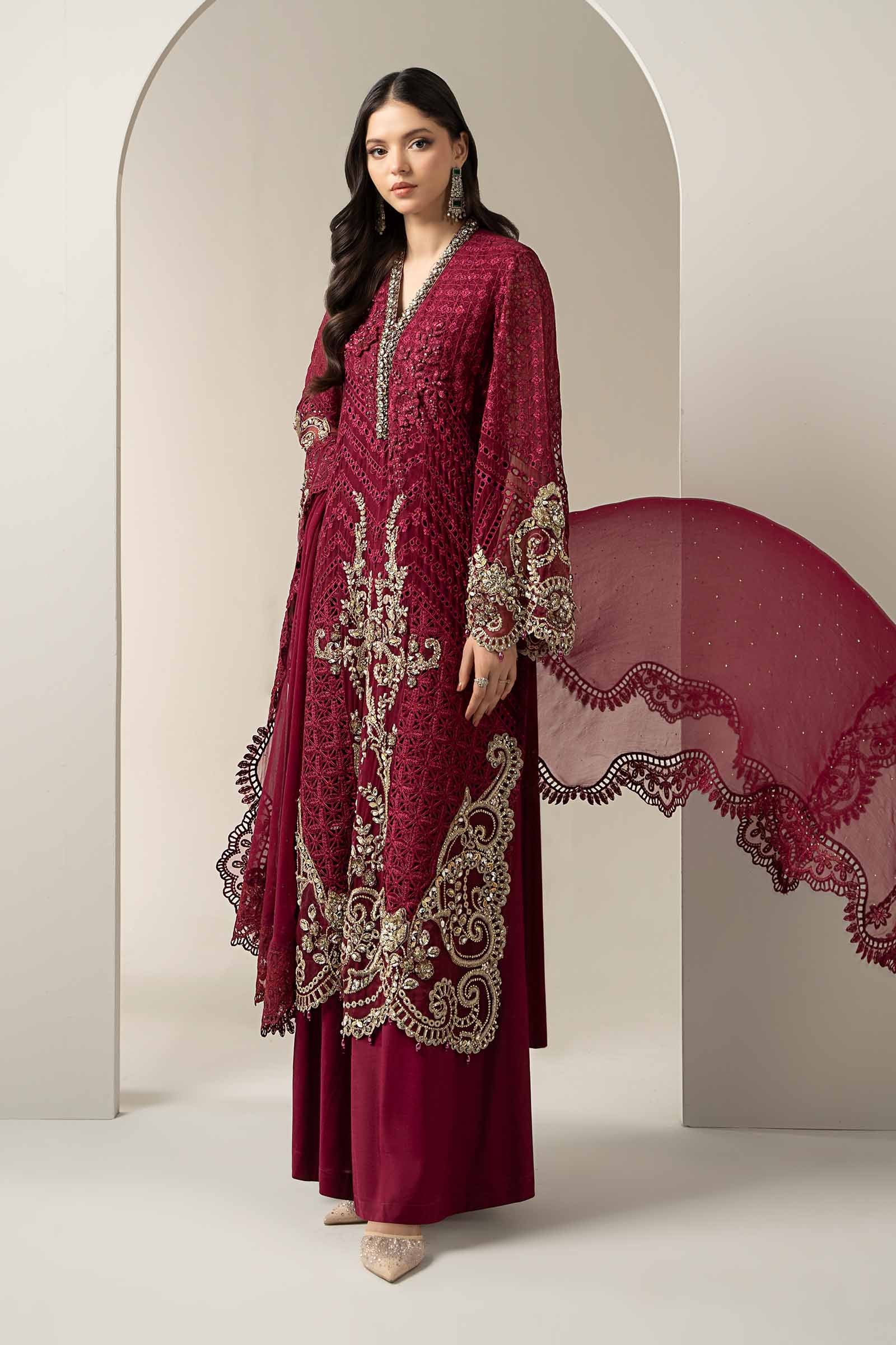 Magenta Embroidered Chiffon Luxury Suit |Ready to Wear