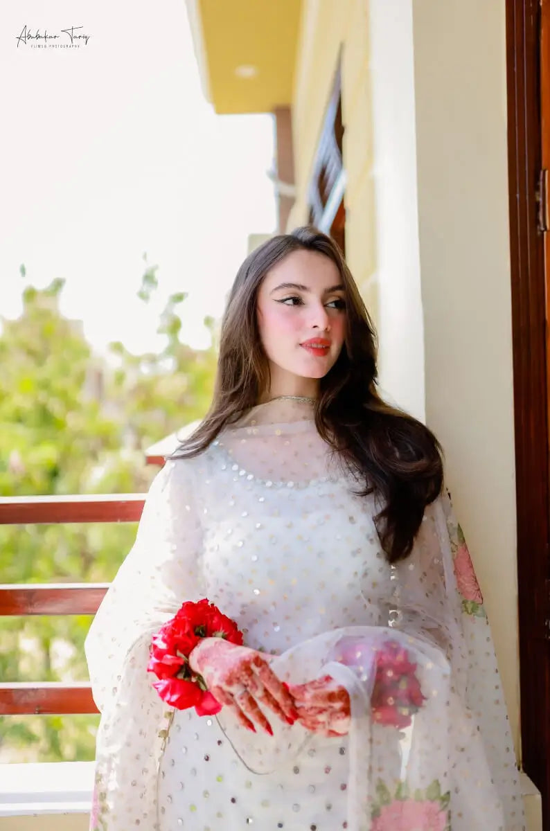 Heavy Embroidered White Chiffon 3-Piece Suit | 9MM Sequin Work with Floral Embroidered Dupatta