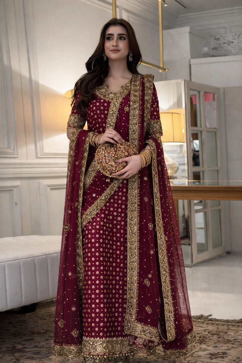 03-Piece Chiffon Suit With Embroidery - Ready To Wear