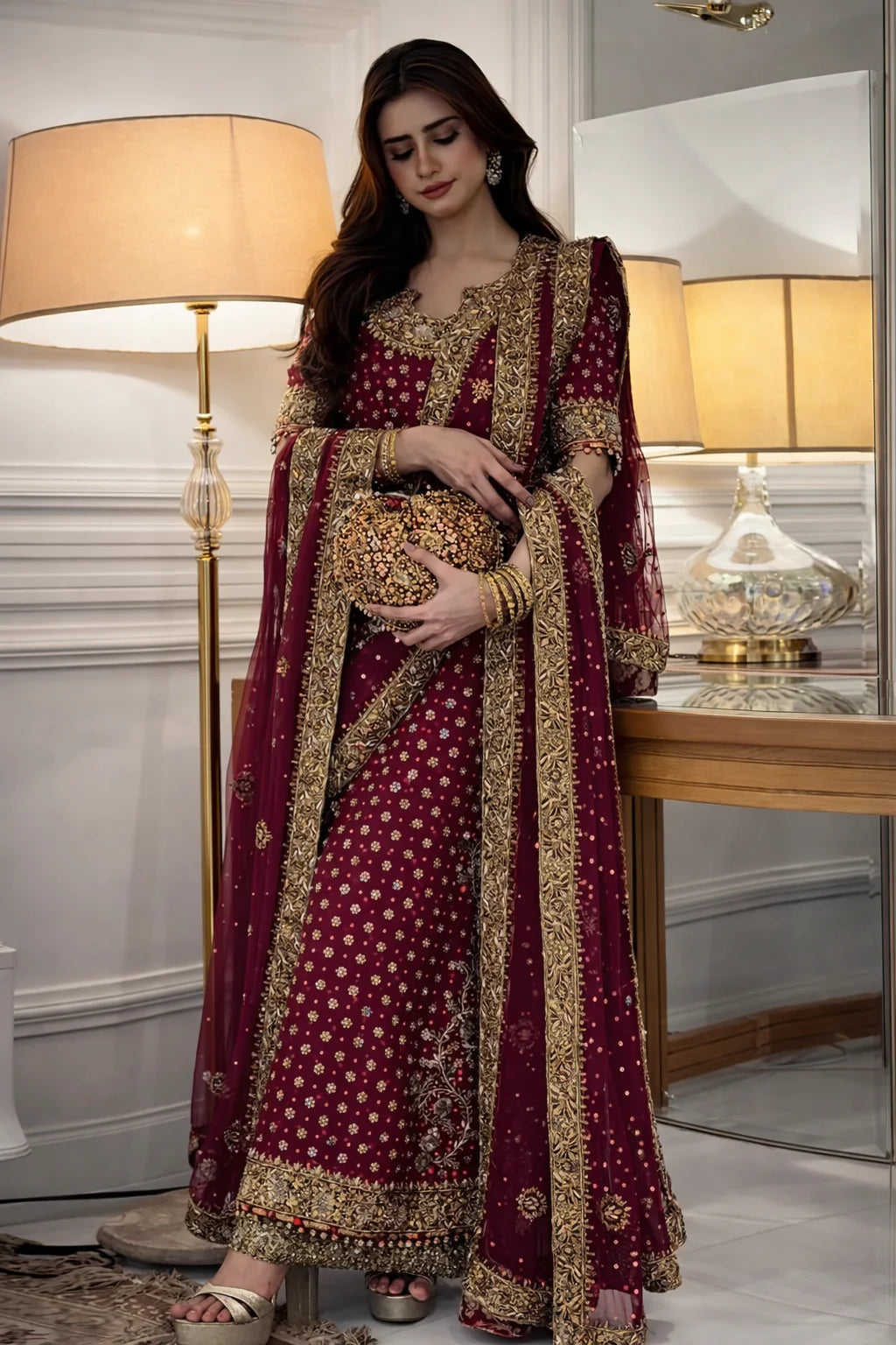 03-Piece Chiffon Suit With Embroidery - Ready To Wear