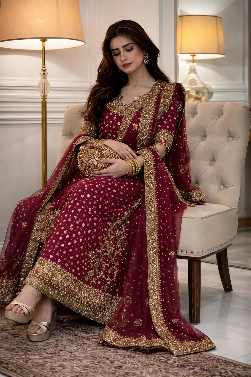 03-Piece Chiffon Suit With Embroidery - Ready To Wear