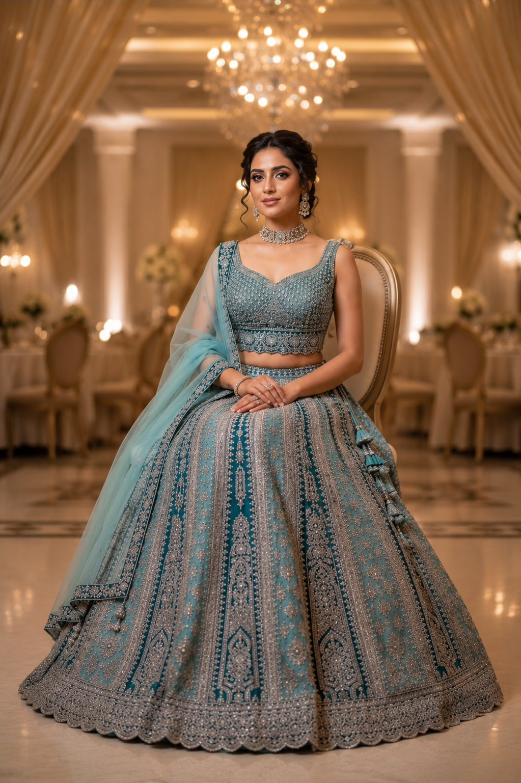 Luxury Raw Silk Lehenga 2026 | Heavy Sequin Embroidered Teal 3-Piece Bridal Suit | 16 Kali Lehnga & Net Dupatta