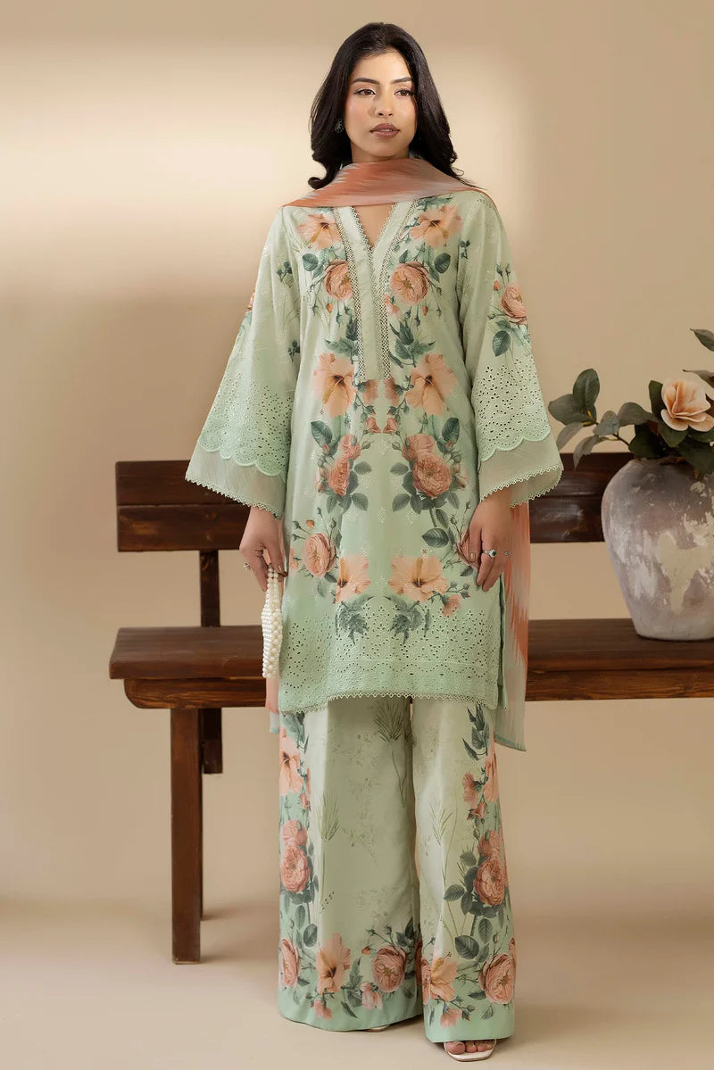 03-Piece Printed Lawn Suit With Embroidery - Ready To Wear