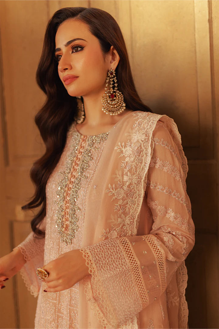 Blush Pink Semi Pure Chiffon Ready to Wear Festive Suit