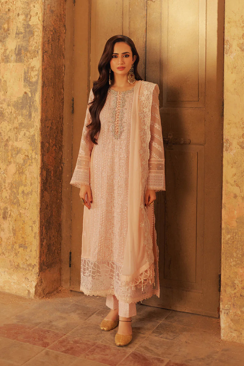 Blush Pink Semi Pure Chiffon Ready to Wear Festive Suit