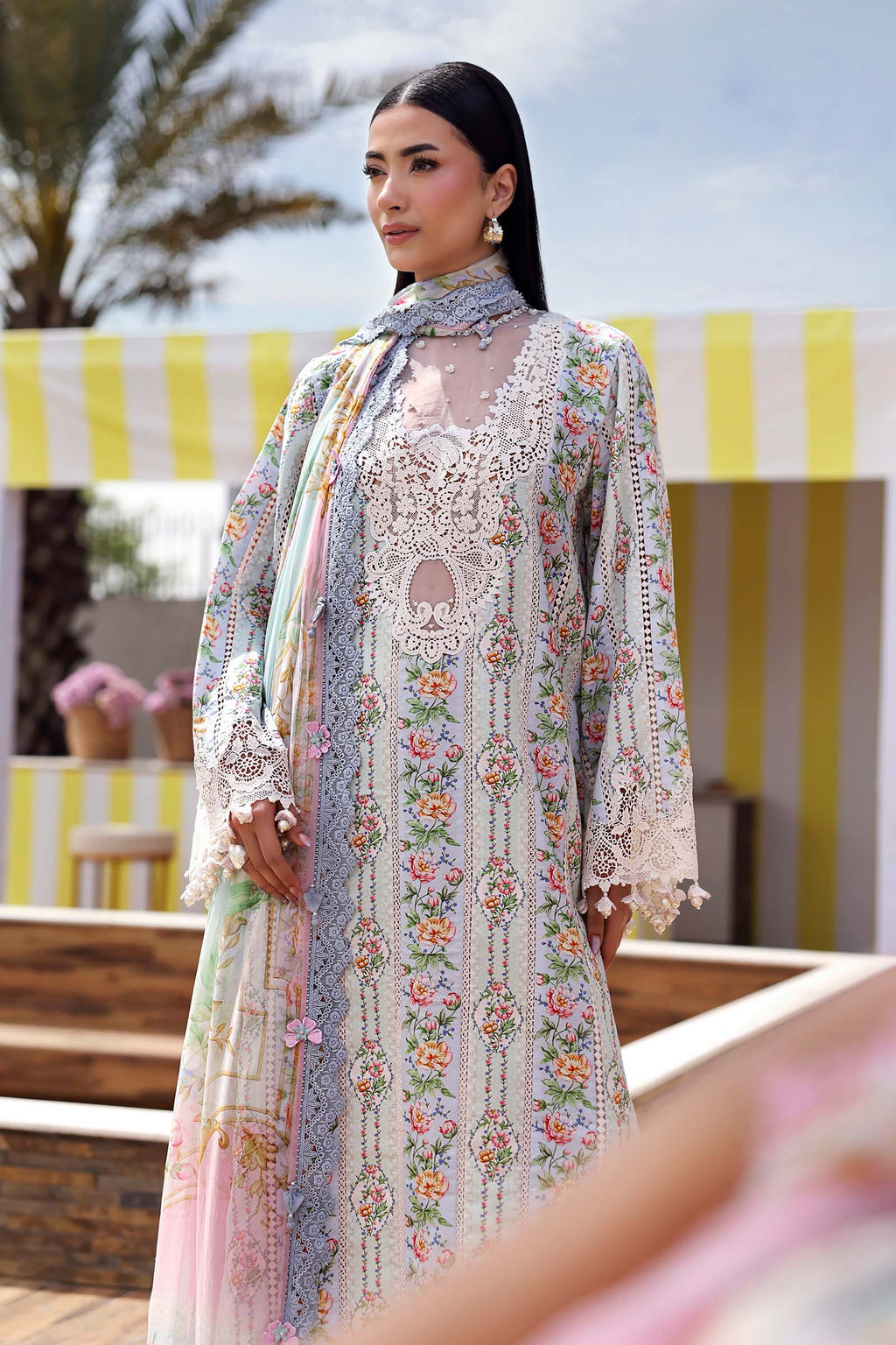 Pastel Floral Printed Lawn 3-Piece Suit with Chiffon Dupatta | RTW