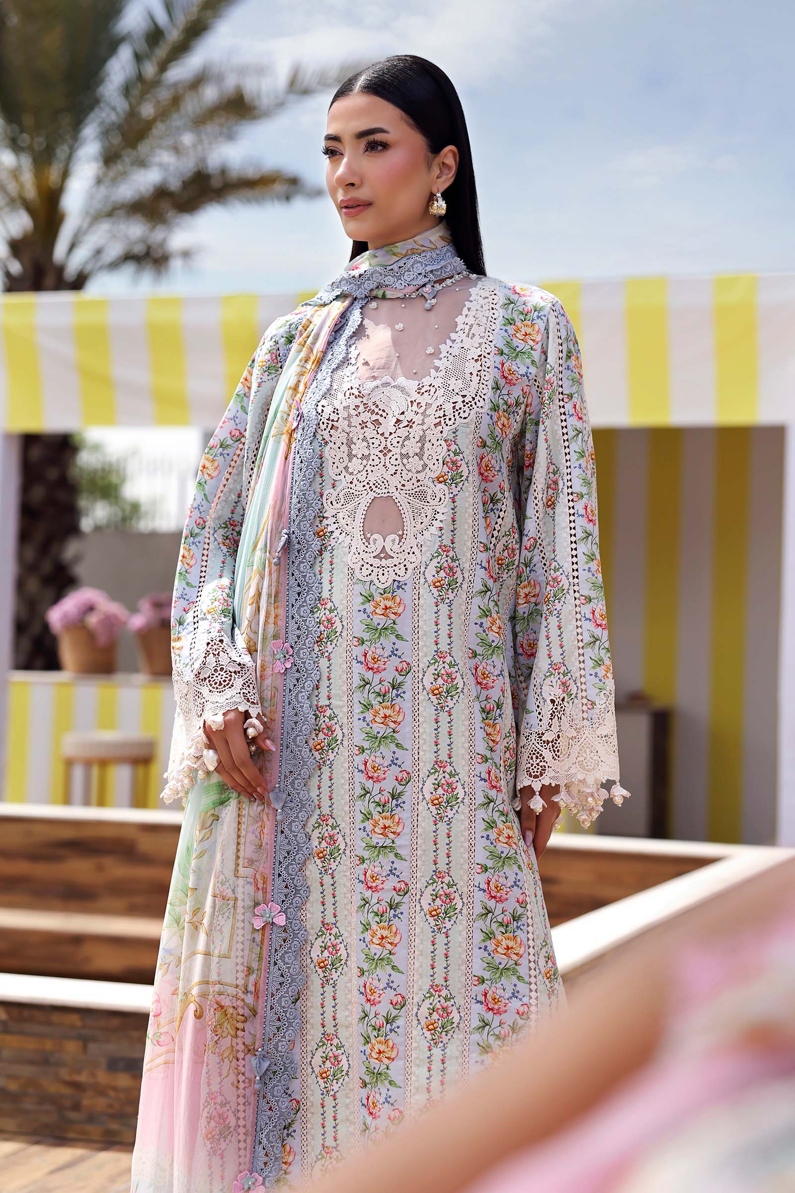 Pastel Floral Printed Lawn 3-Piece Suit with Chiffon Dupatta | RTW