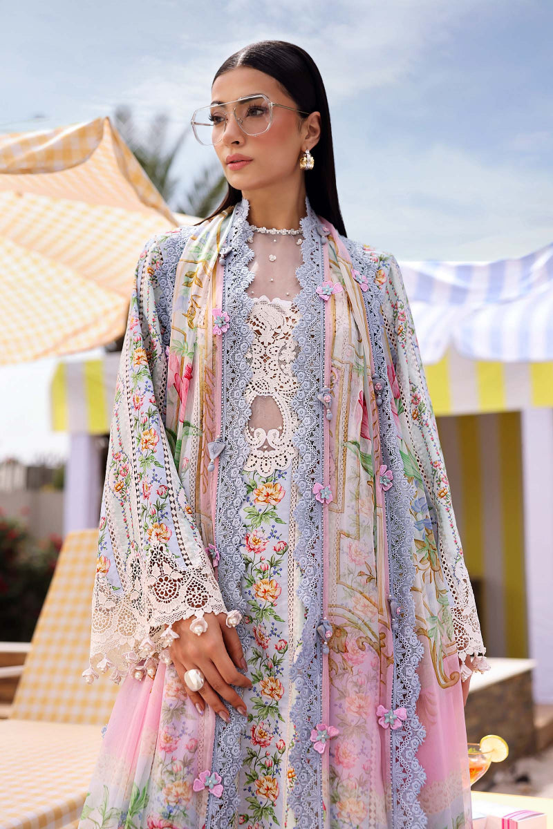 Pastel Floral Printed Lawn 3-Piece Suit with Chiffon Dupatta | RTW