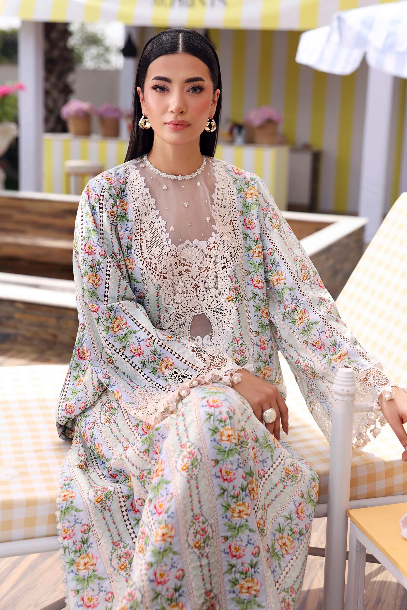 Pastel Floral Printed Lawn 3-Piece Suit with Chiffon Dupatta | RTW
