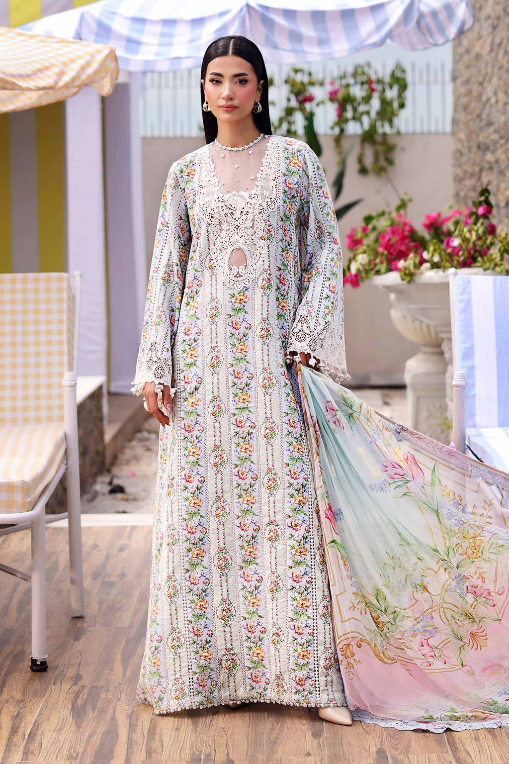 Pastel Floral Printed Lawn 3-Piece Suit with Chiffon Dupatta | RTW