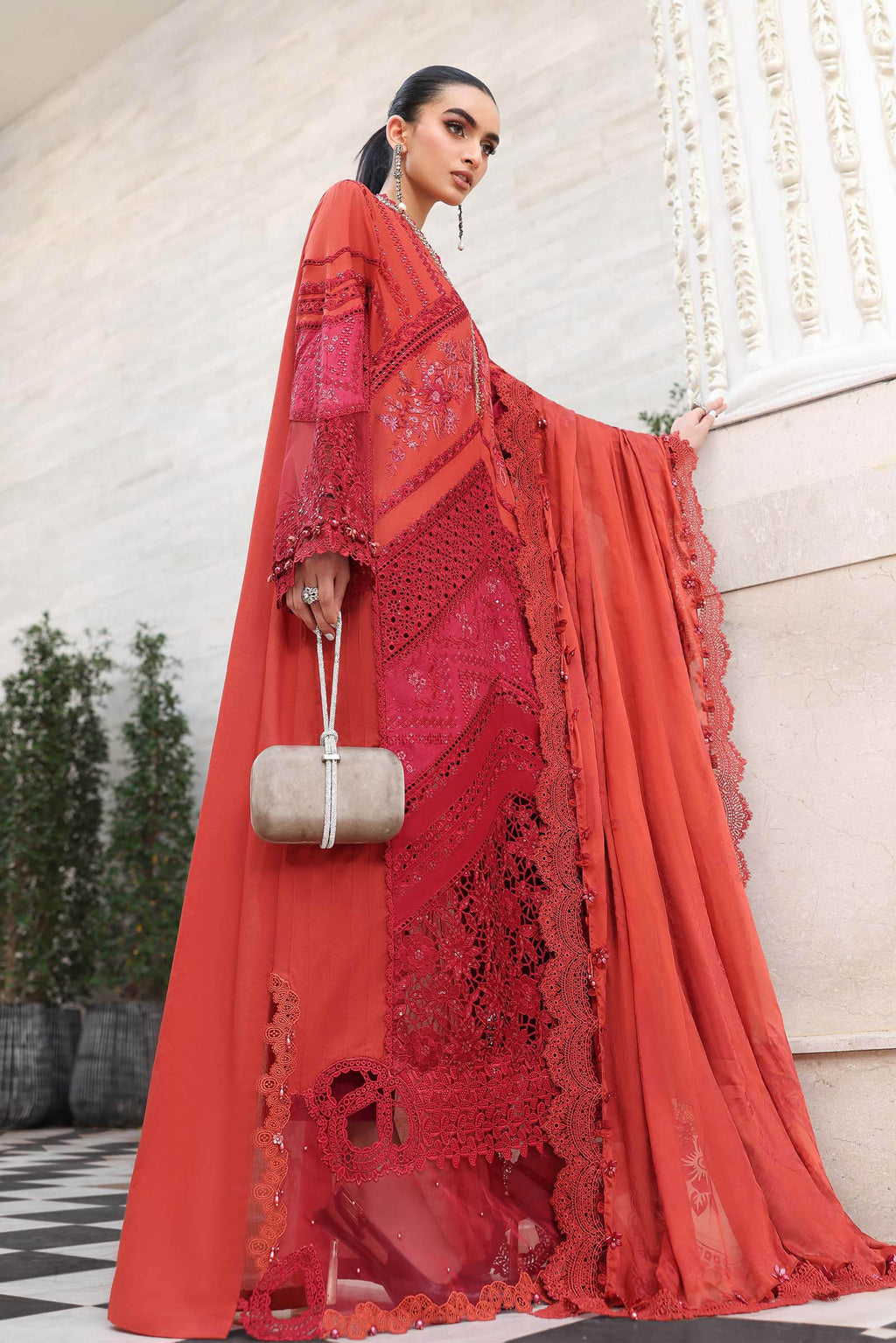 Rust Red Embroidered Chikankari Lawn Suit |Ready to Wear