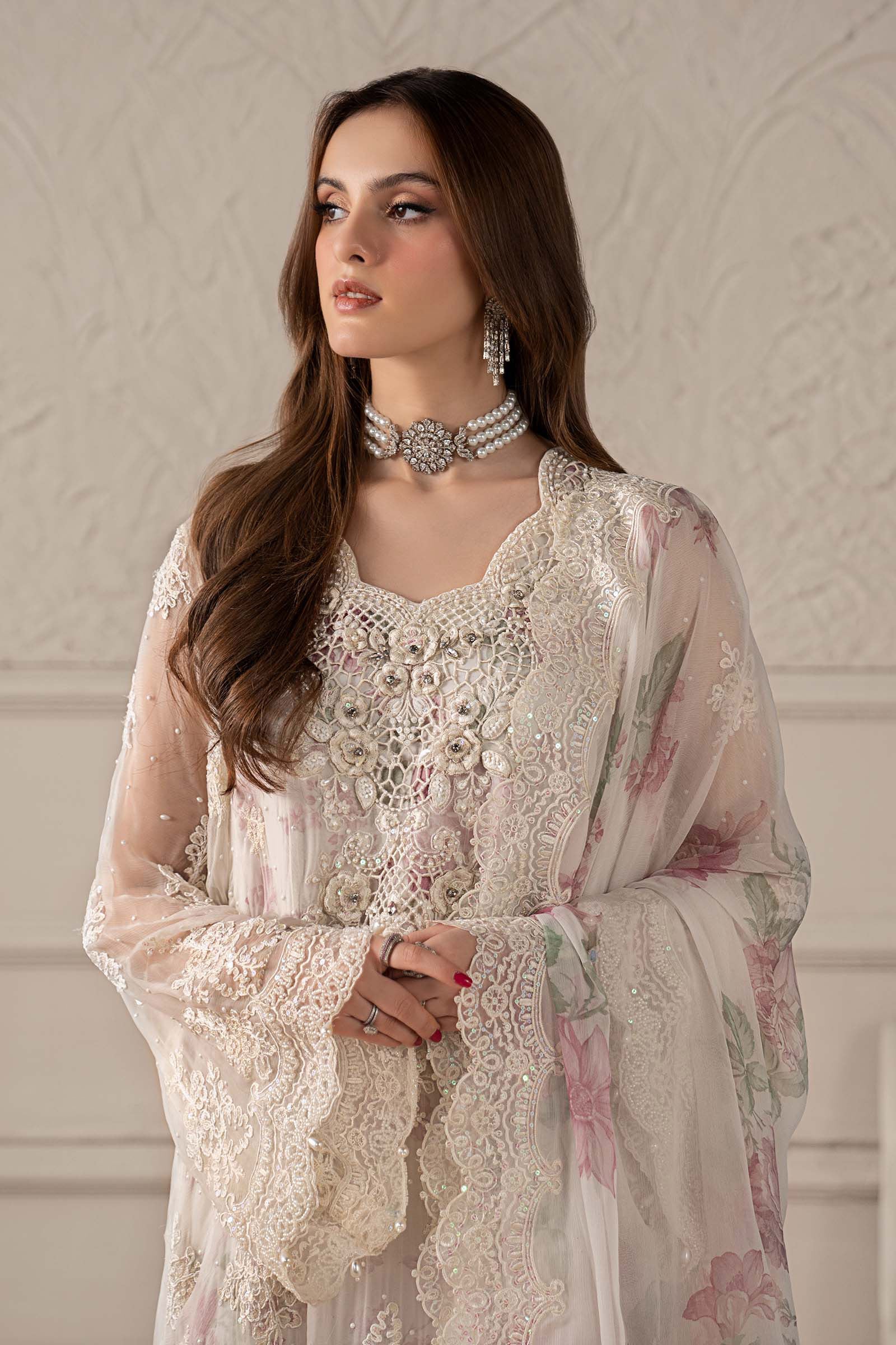 Embroidered Chiffon Suit with Adda Work & Digital Print Dupatta