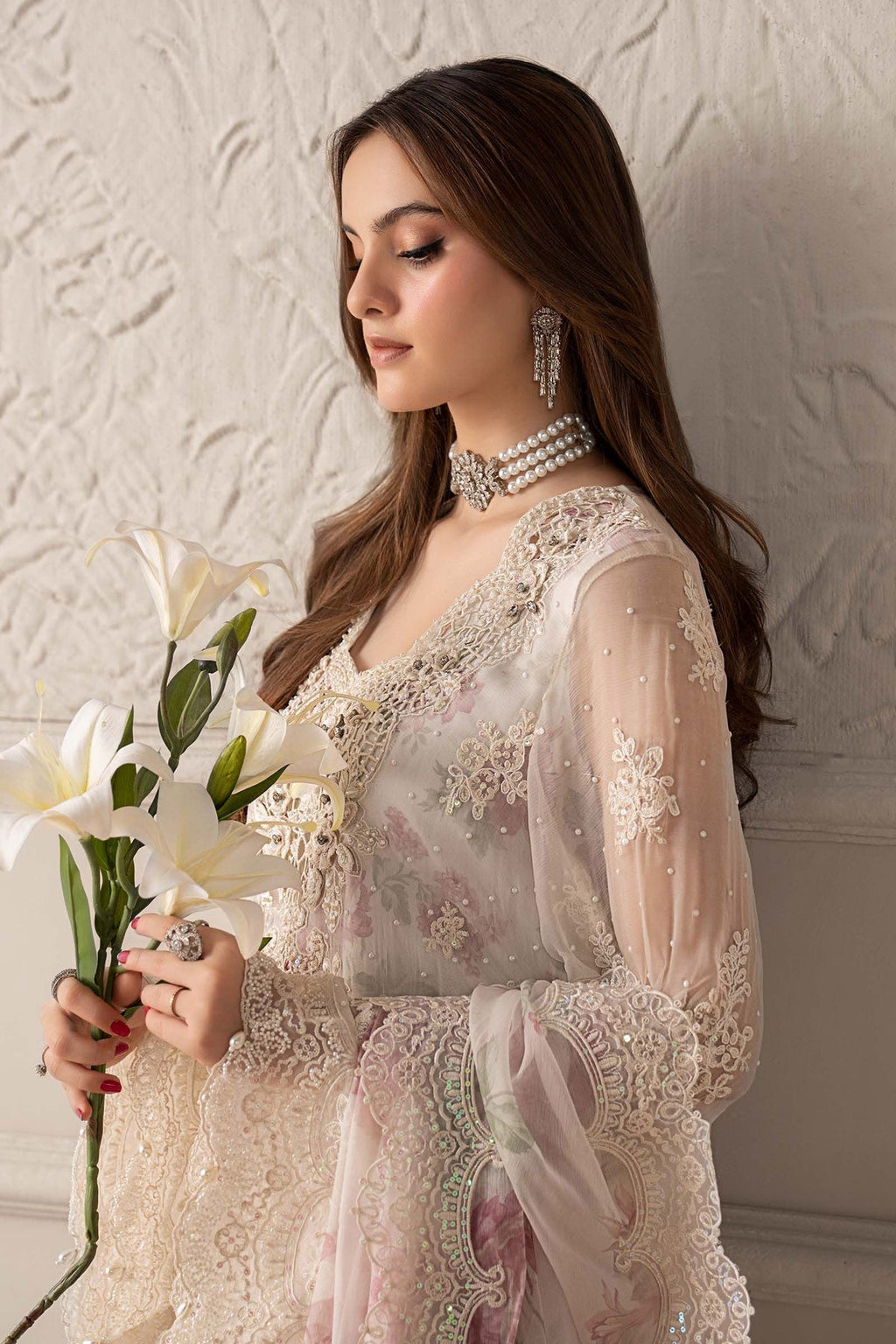 Embroidered Chiffon Suit with Adda Work & Digital Print Dupatta