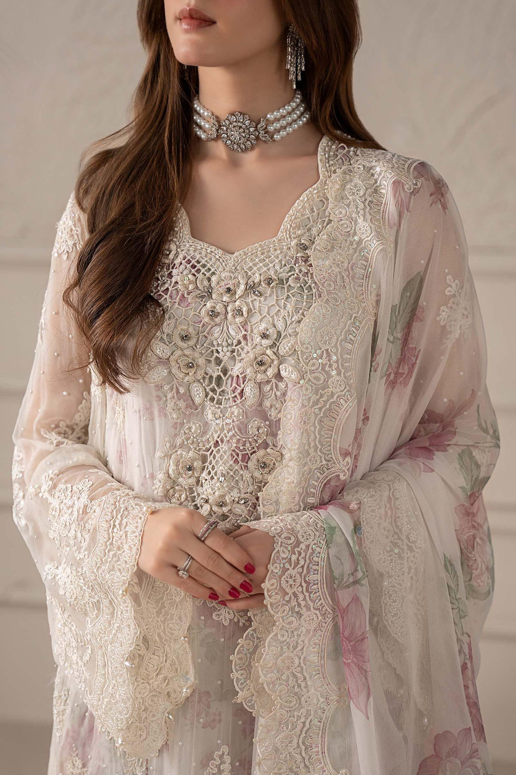 Embroidered Chiffon Suit with Adda Work & Digital Print Dupatta
