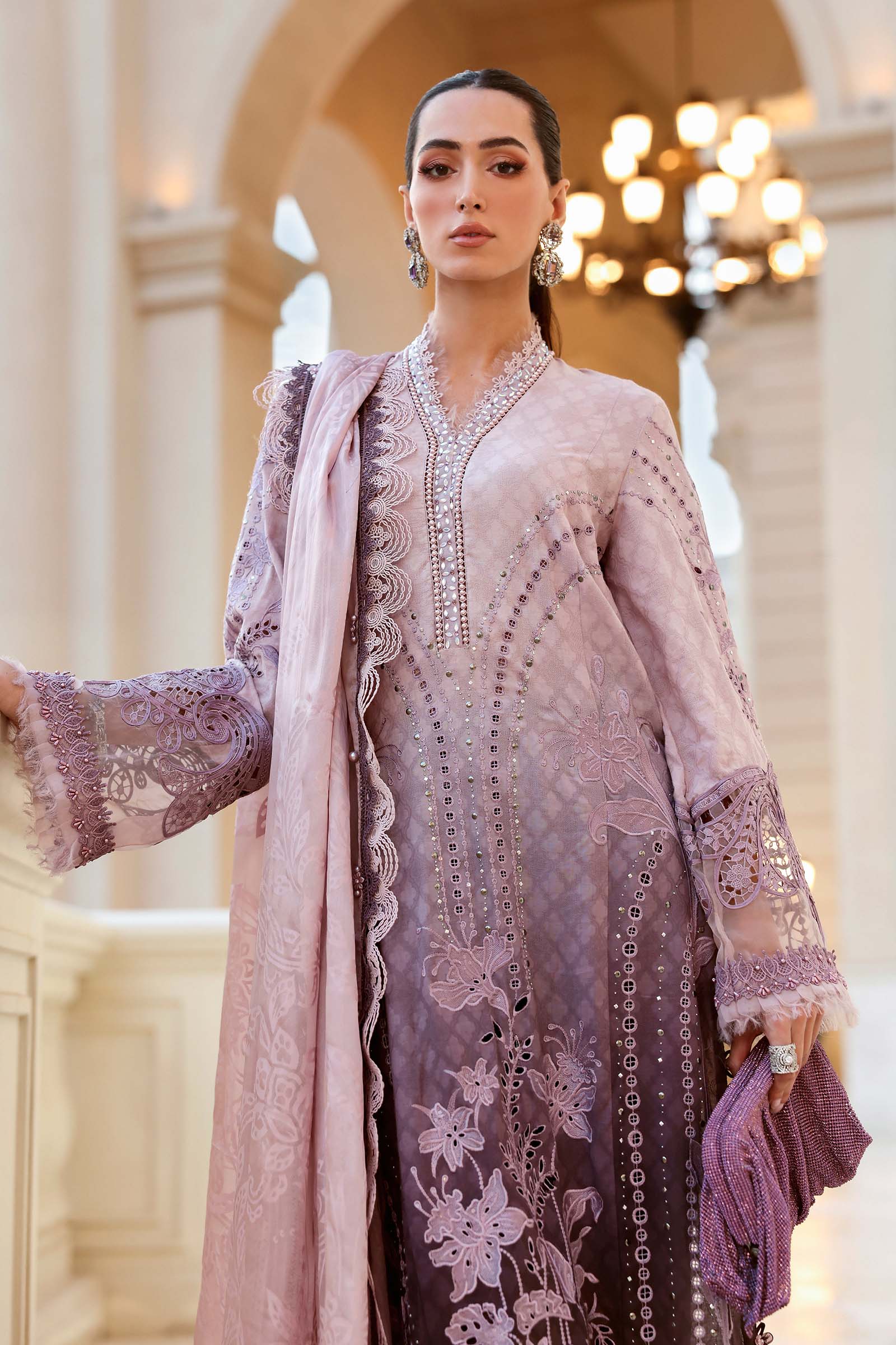 Lavender Printed Luxury Lawn Suit | Heavy Schiffli & Sequin Embroidery