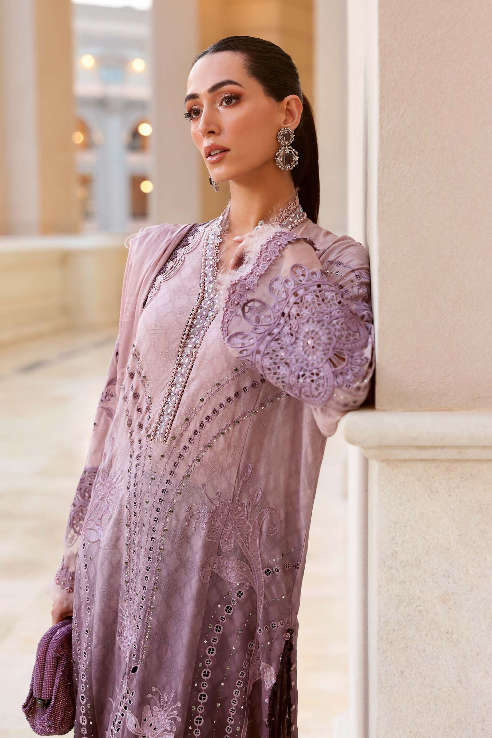 Lavender Printed Luxury Lawn Suit | Heavy Schiffli & Sequin Embroidery