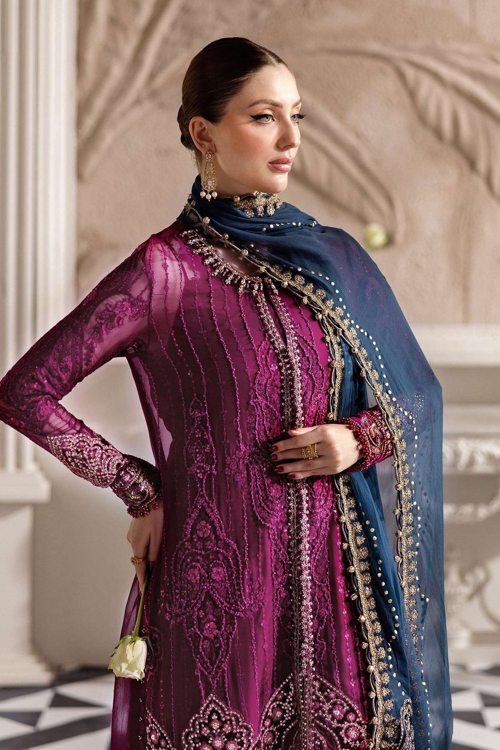 Magenta Embroidered Cotton Luxury Suit with Teal Dupatta |Ready to Wear