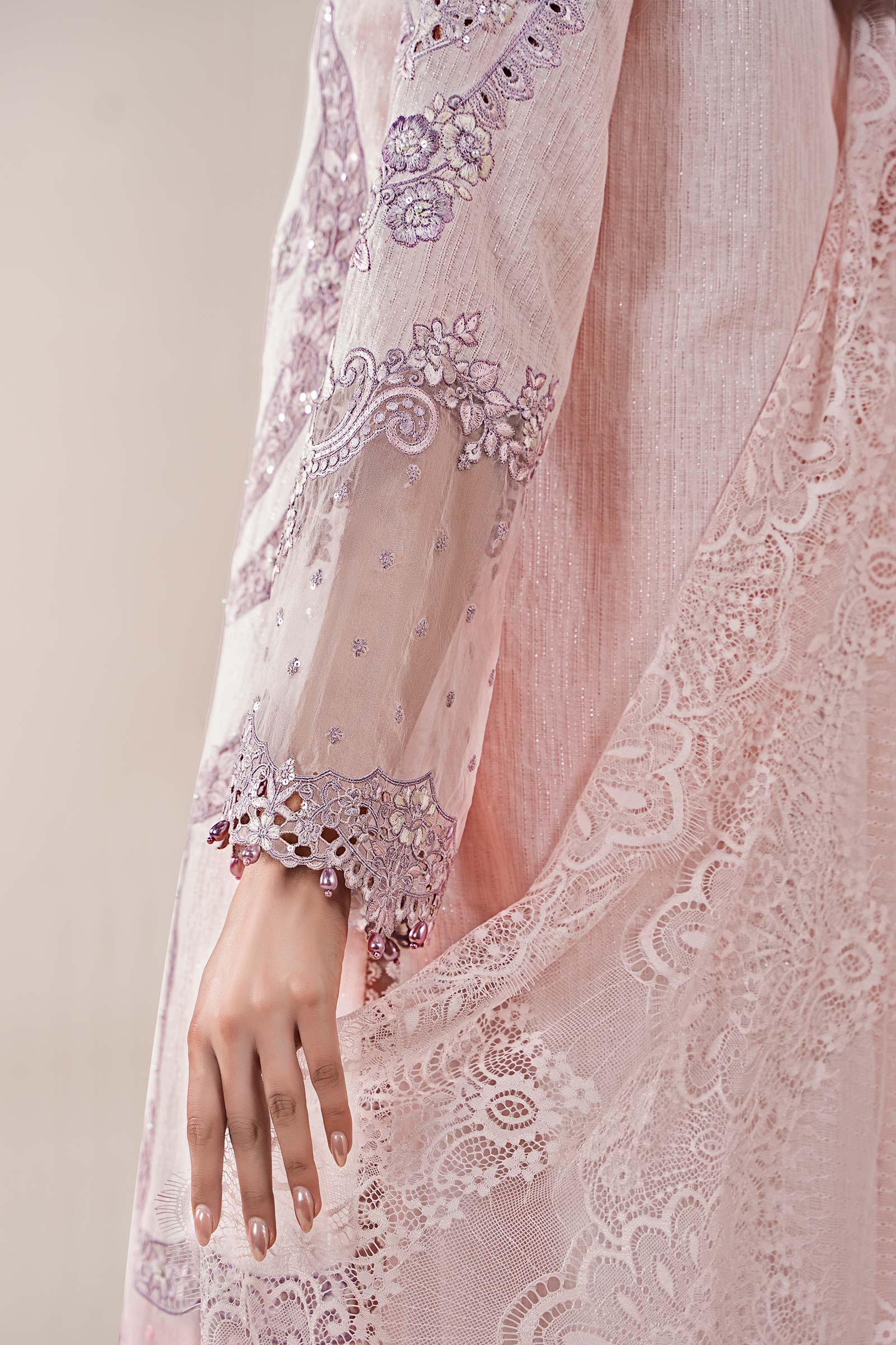 Heavy Chikankari Embroidered Blush Pink Lawn 3-Piece Suit | Khaddi Net Dupatta with Pallu