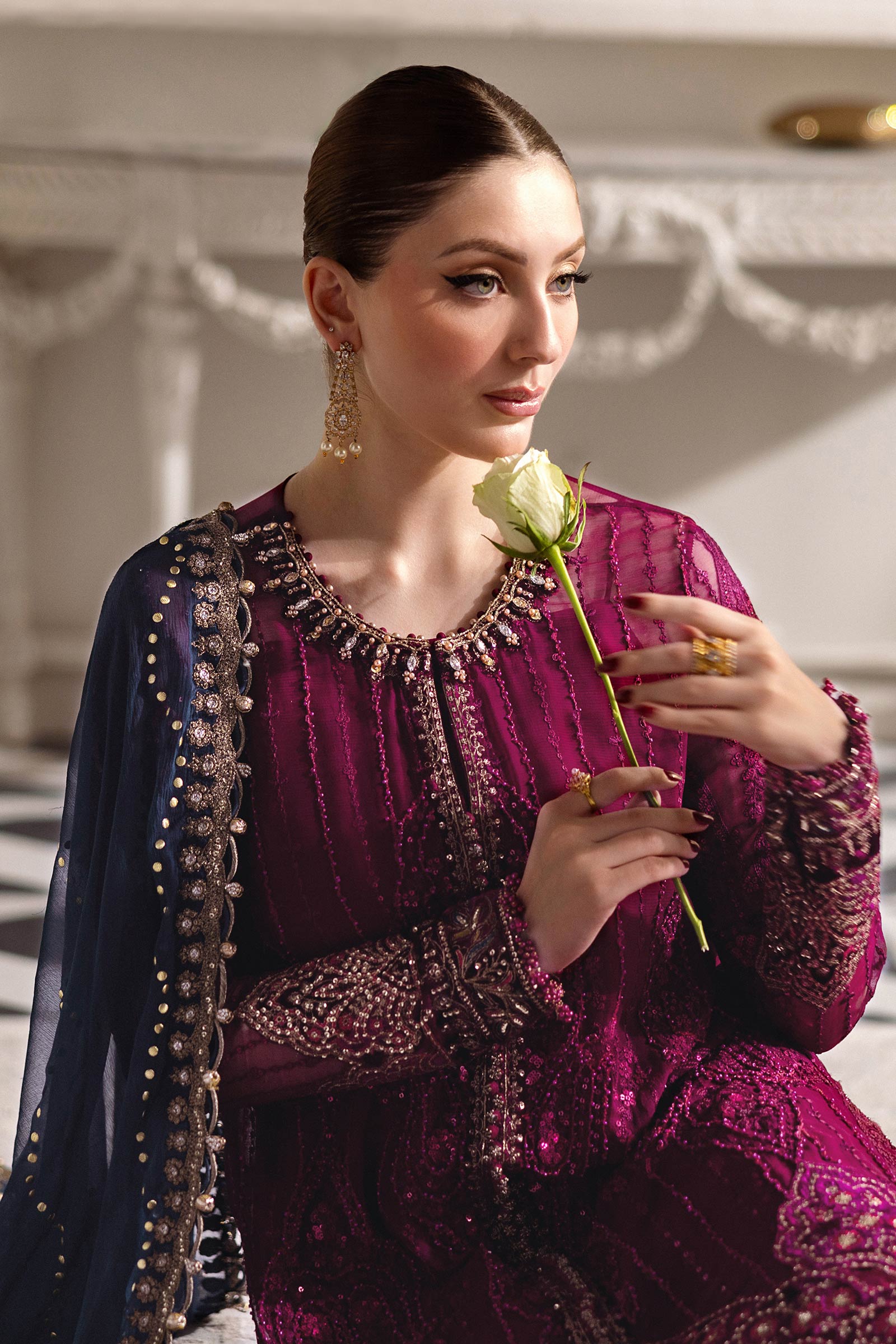 Magenta Embroidered Cotton Luxury Suit with Teal Dupatta |Ready to Wear