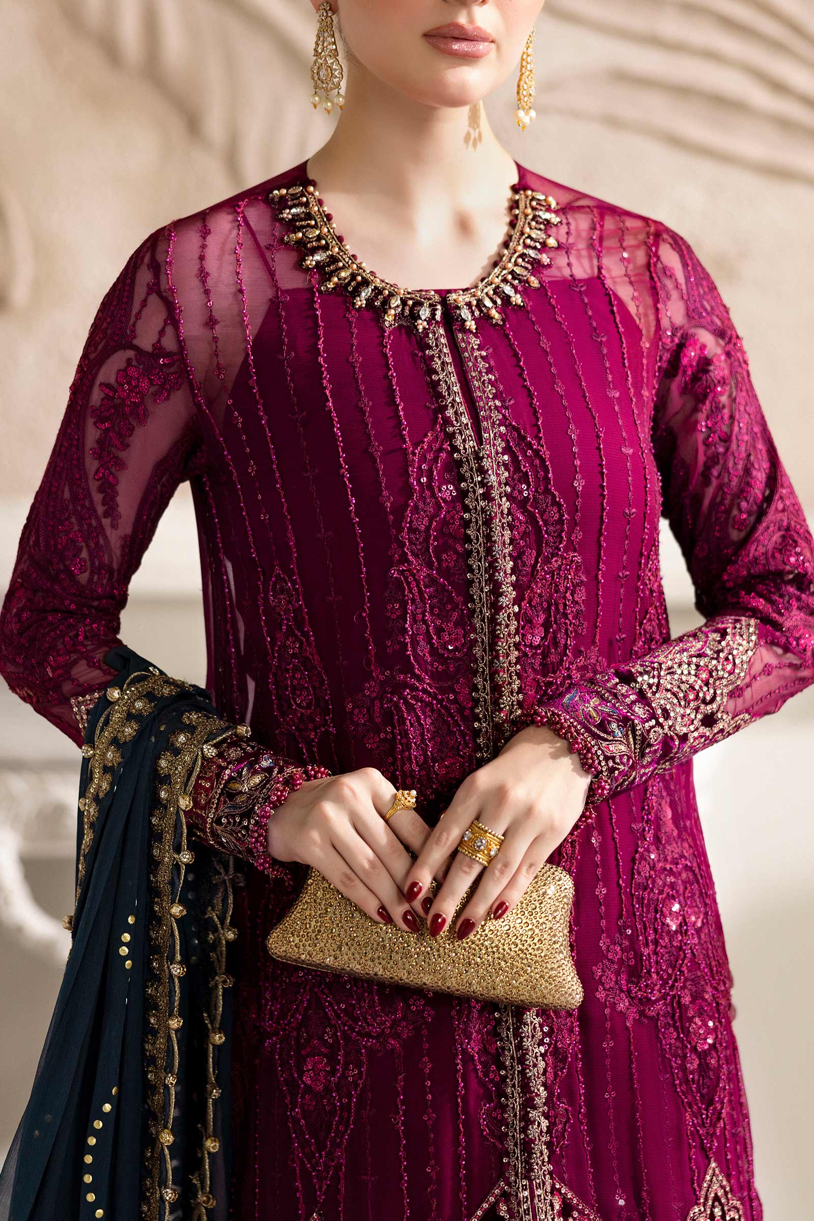 Magenta Embroidered Cotton Luxury Suit with Teal Dupatta |Ready to Wear
