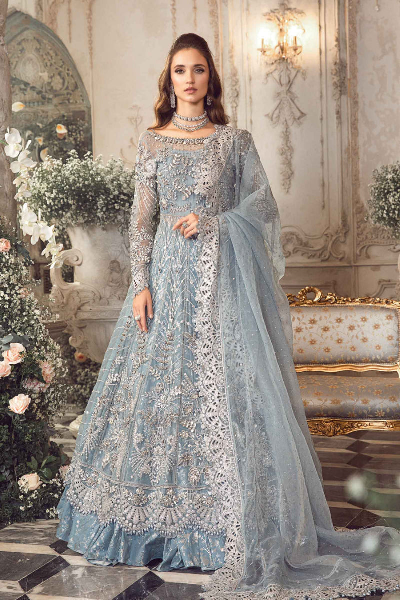 Icy Blue Heavy Embroidered Bridal Qasab Net Suit |Ready to Wear