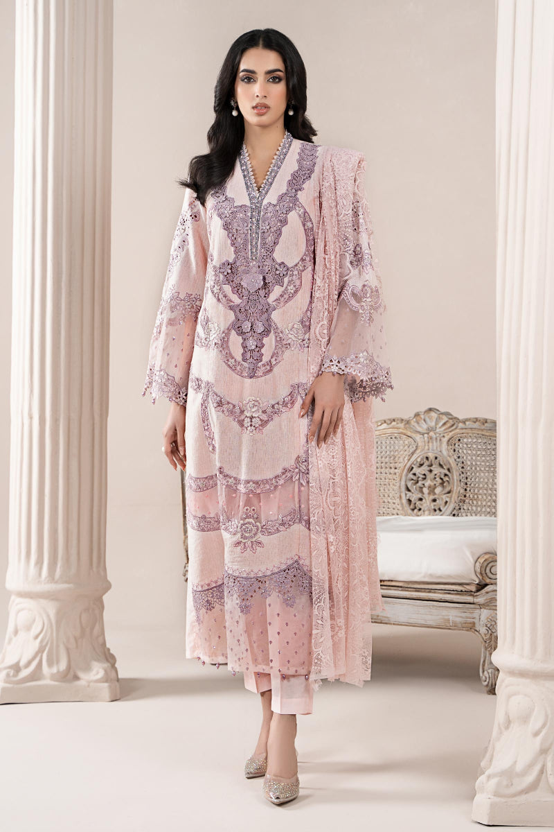 Heavy Chikankari Embroidered Blush Pink Lawn 3-Piece Suit | Khaddi Net Dupatta with Pallu